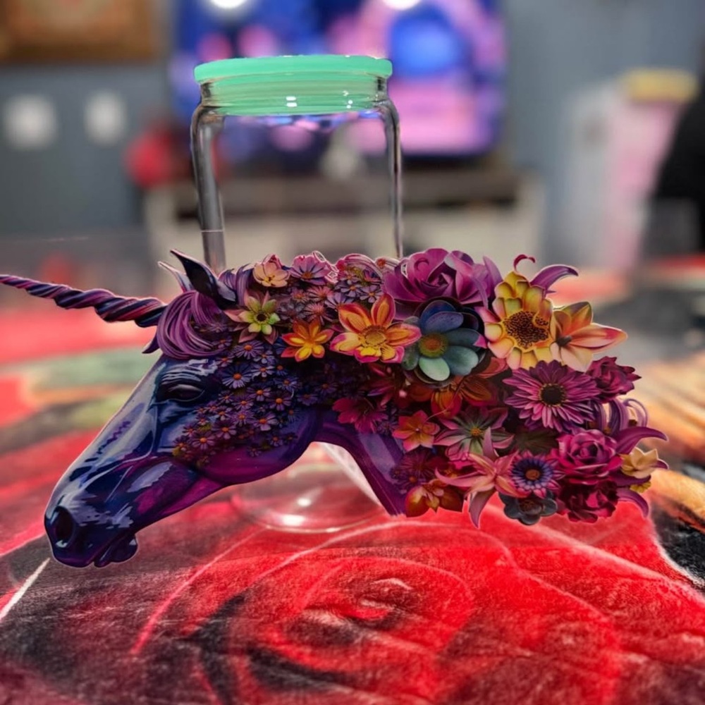 Floral Unicorn Decorative Jar
